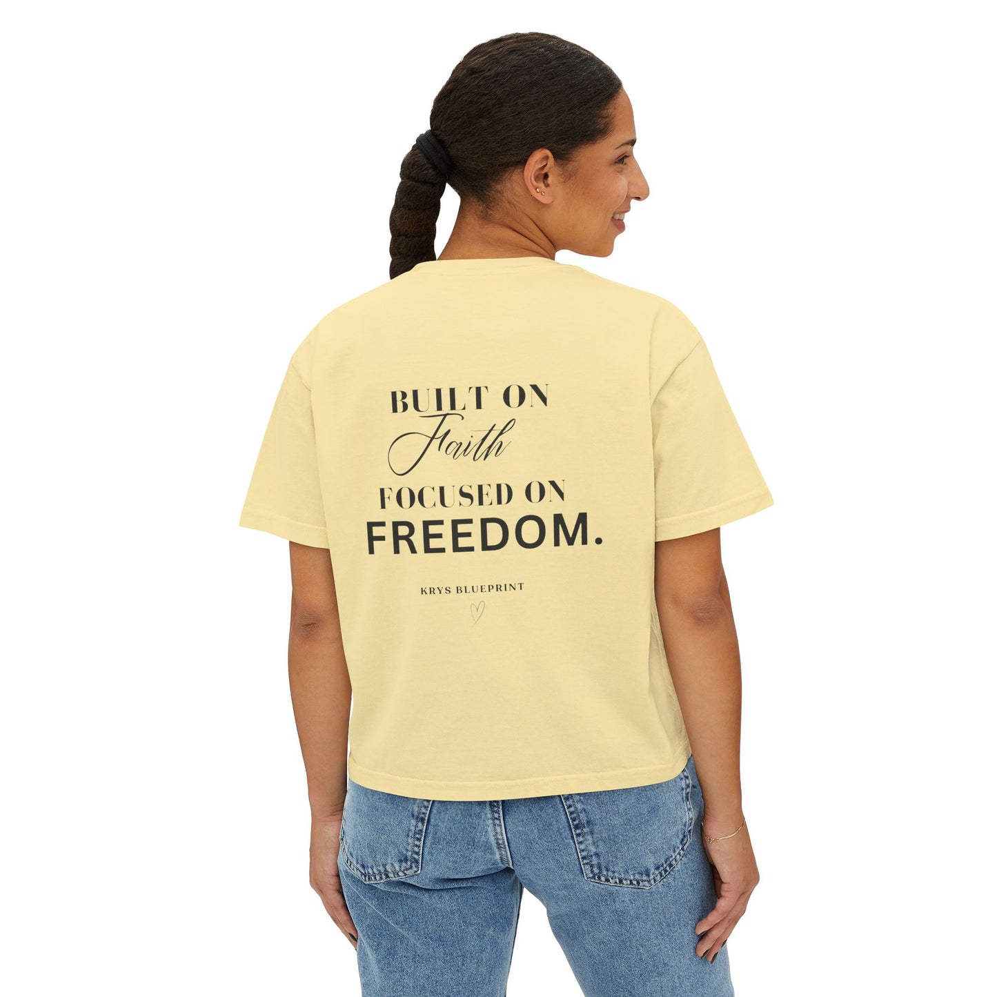 Women's Built on Faith, Focused on Freedom. Boxy Tee — Krys Blueprint