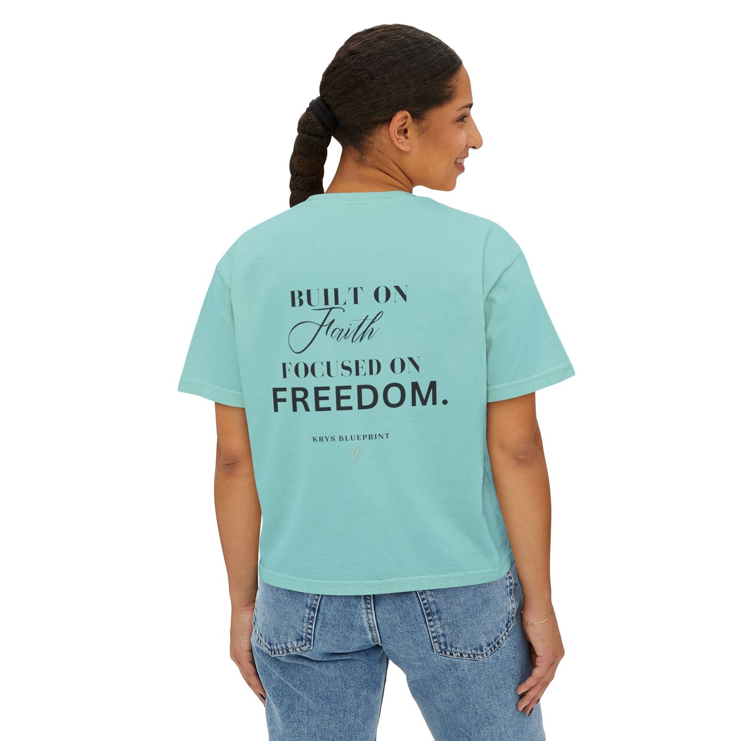 Women's Built on Faith, Focused on Freedom. Boxy Tee — Krys Blueprint