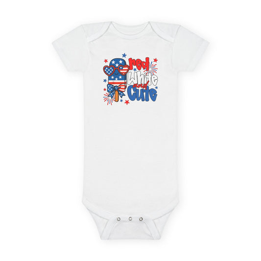 Red White & Cute Baby Onesie – 4th of July Patriotic Infant Bodysuit