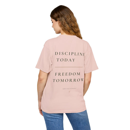 Women's Discipline Today Freedom Tomorrow Olive lettering Tee — Krystle Blueprint