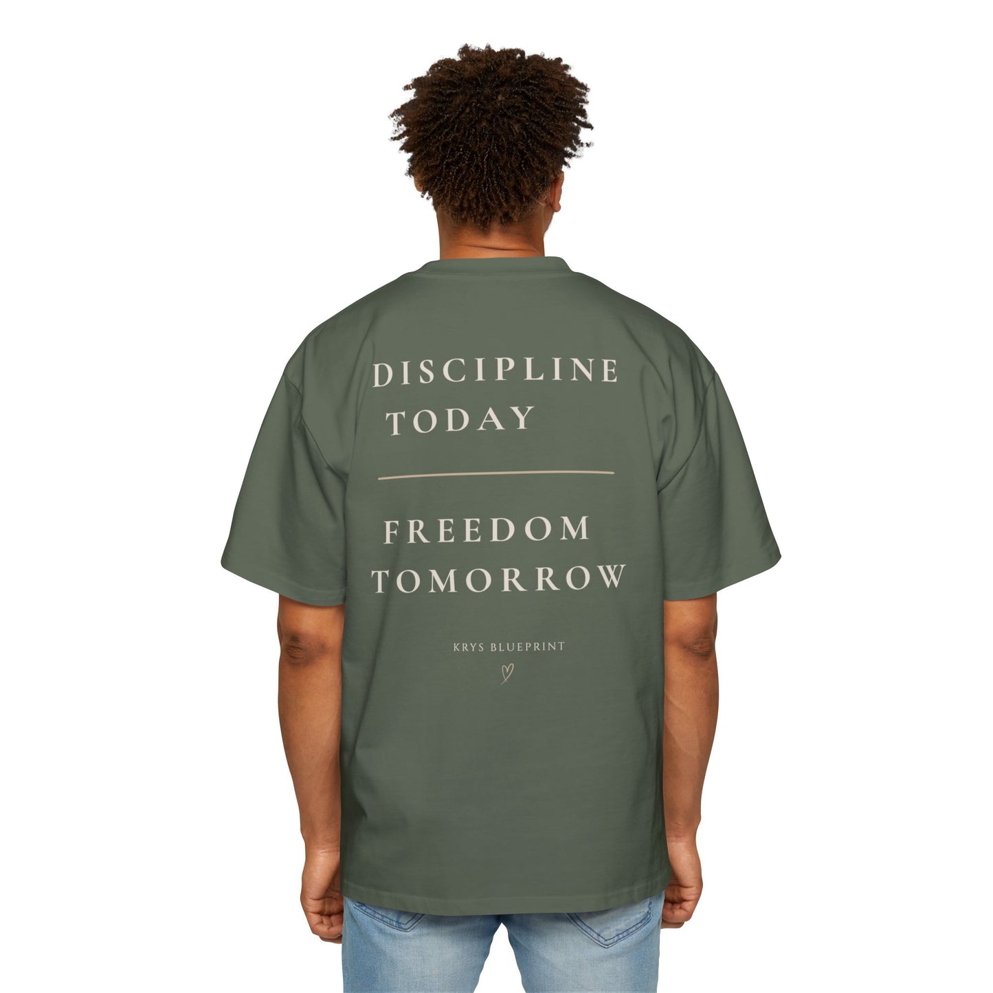 Men's Discipline Today Freedom Tomorrow Tee Cream lettering- Krys Blueprint
