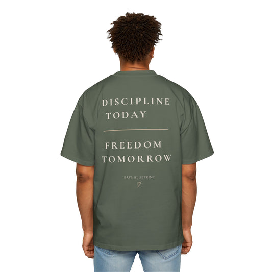 Men's Discipline Today Freedom Tomorrow Tee Cream lettering- Krys Blueprint