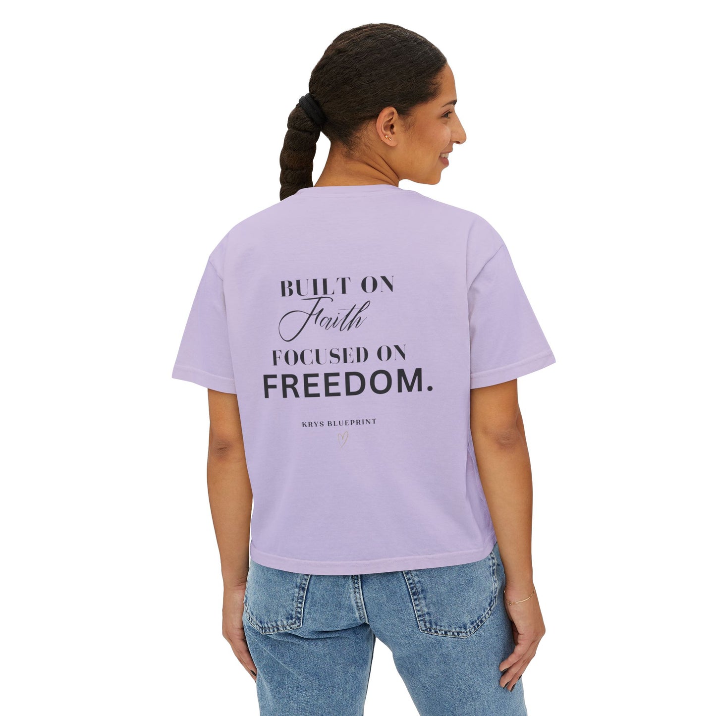 Women's Built on Faith, Focused on Freedom. Boxy Tee — Krys Blueprint
